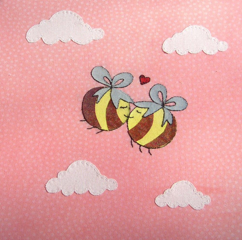Hand Embroidered Nursery Art Canvas Beeing In Love