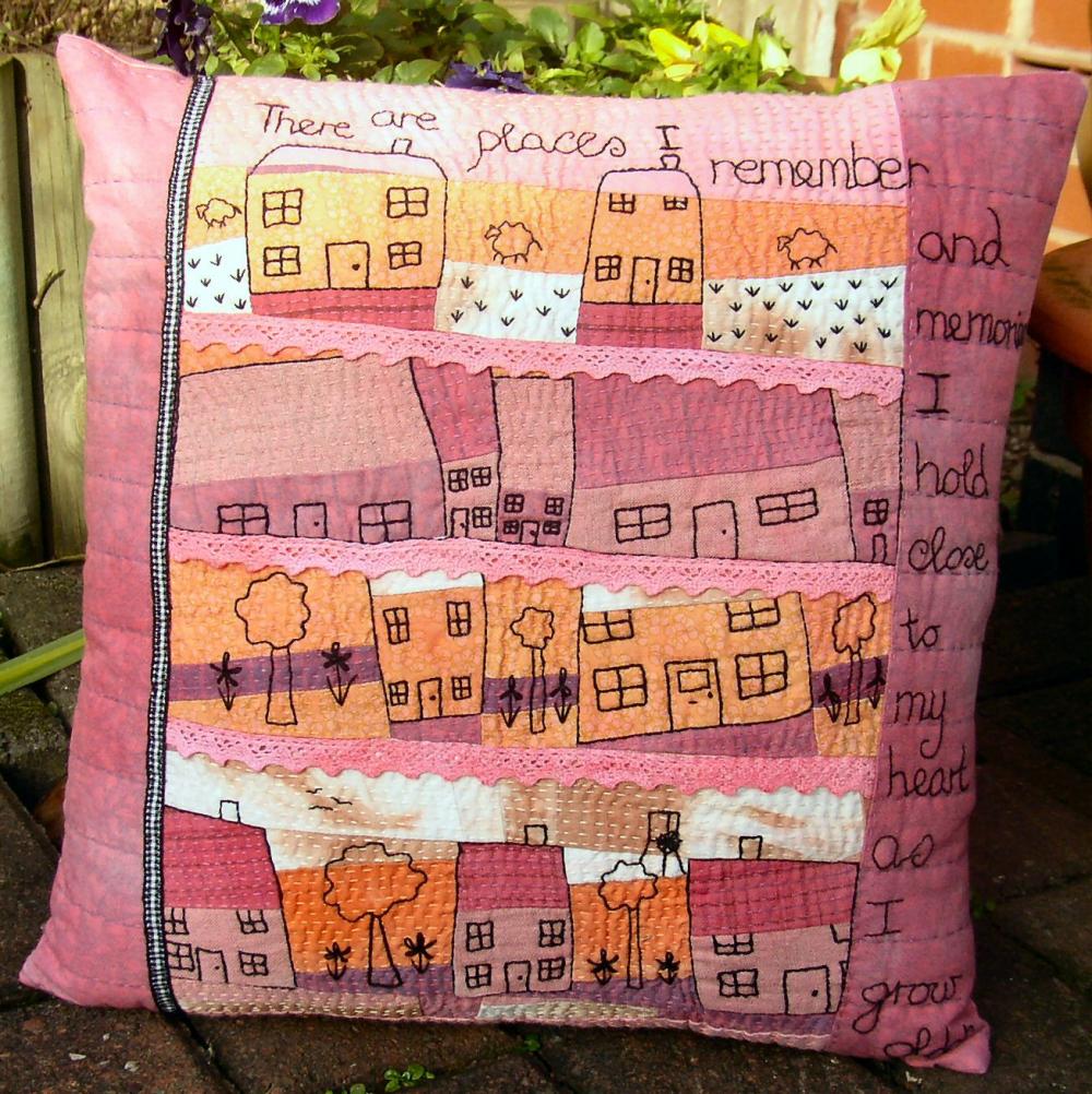 Hand Embroidered Art Pillow. "Our House"