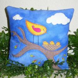 Hand Painted and Embroidered Art Pillow Triplets